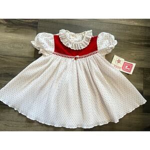 Roanna Full Circle VTG Baby Dress Red White Polka Dots Pleated USA Sz 24 MO NWT